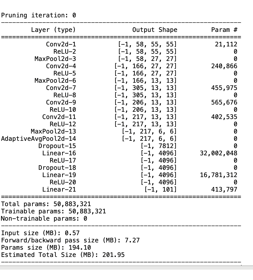 An image containing model pruning result output visualizations.