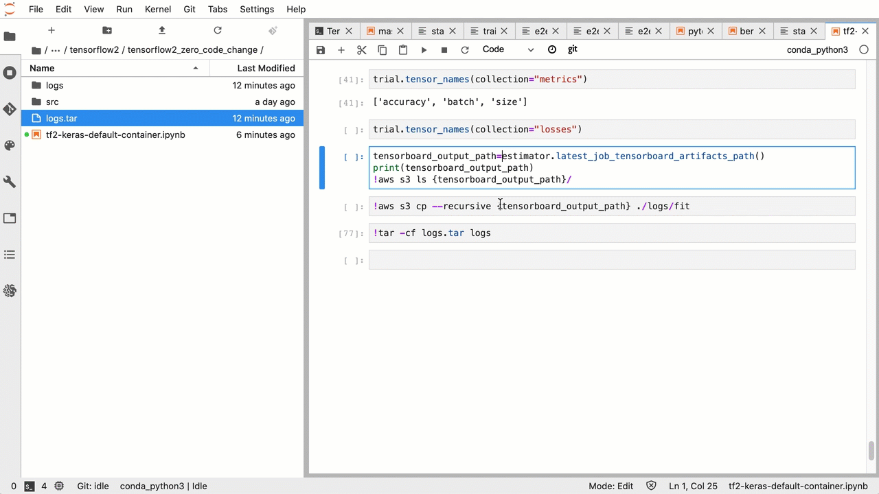 Animation on how to download and load the Debugger TensorBoard file on your local machine.