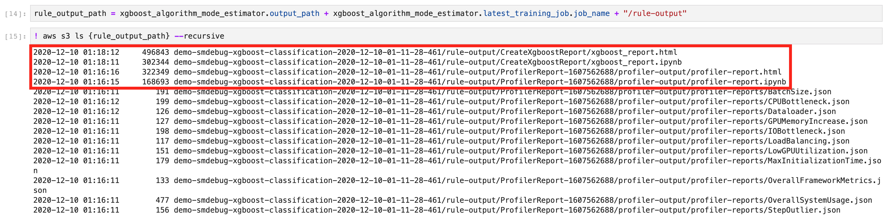 An example of rule output.