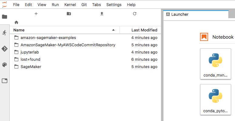 Example file browser in JupyterLab.