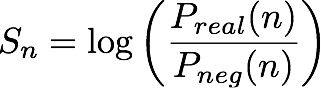An image containing the equation for the score, a log odds ratio.