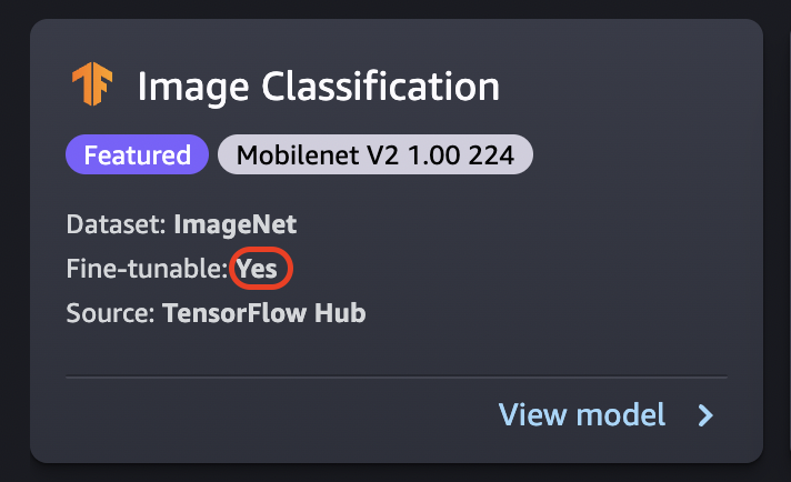 JumpStart fine-tunable Image Classification - TensorFlow model.