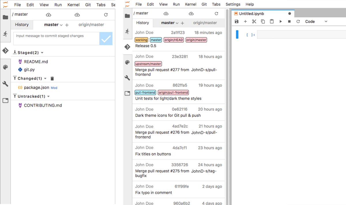 Example of the jupyter-git extension in JupyterLab.