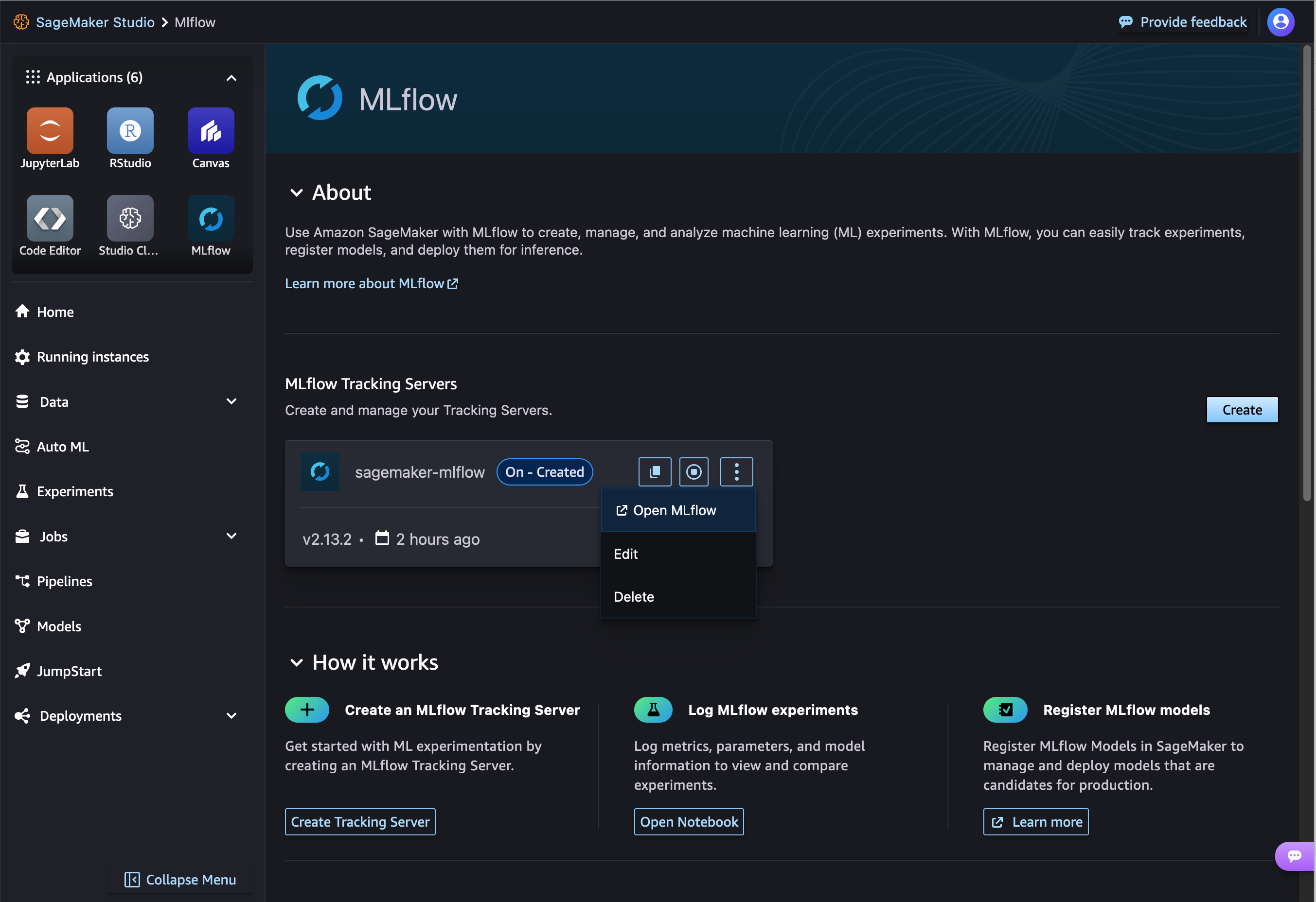 The option to open a presigned URL through the MLflow Tracking Servers pane in the Studio UI.