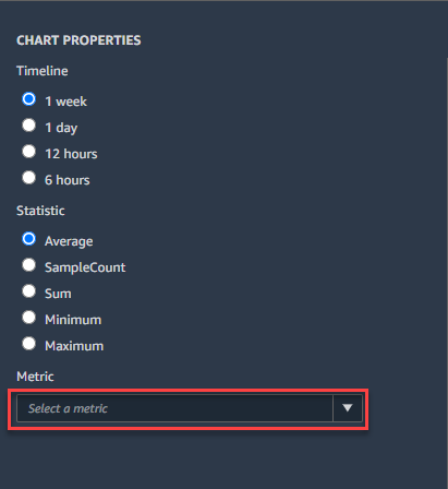 Location of where to select a metric in the console.