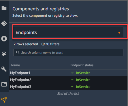 Location of the Endpoints drop-down menu in the console.
