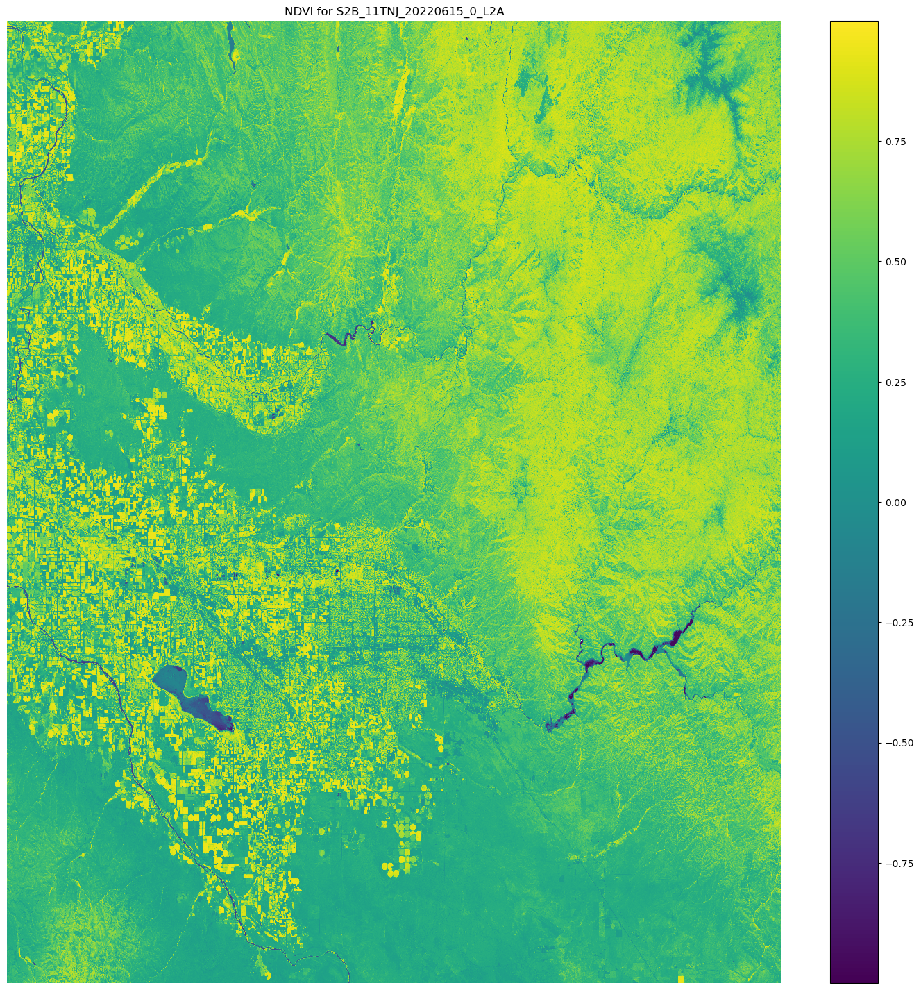 A satellite image of northern Iowa with the NDVI overlaid on top.