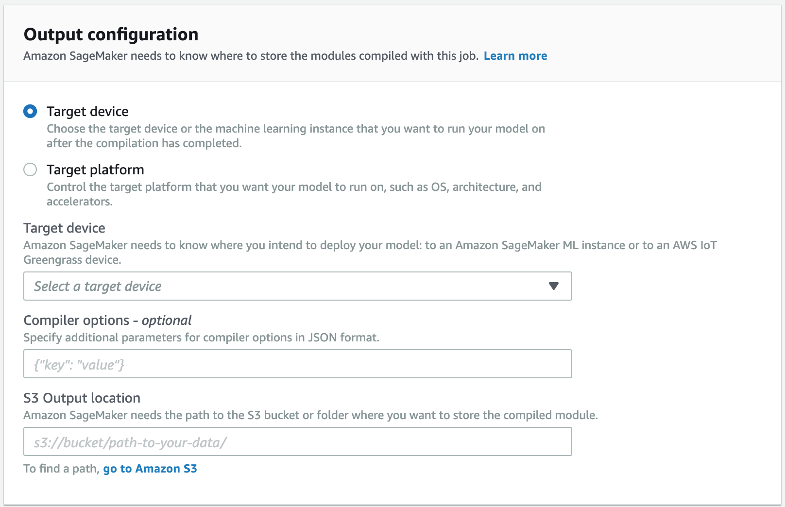 Output configuration page.