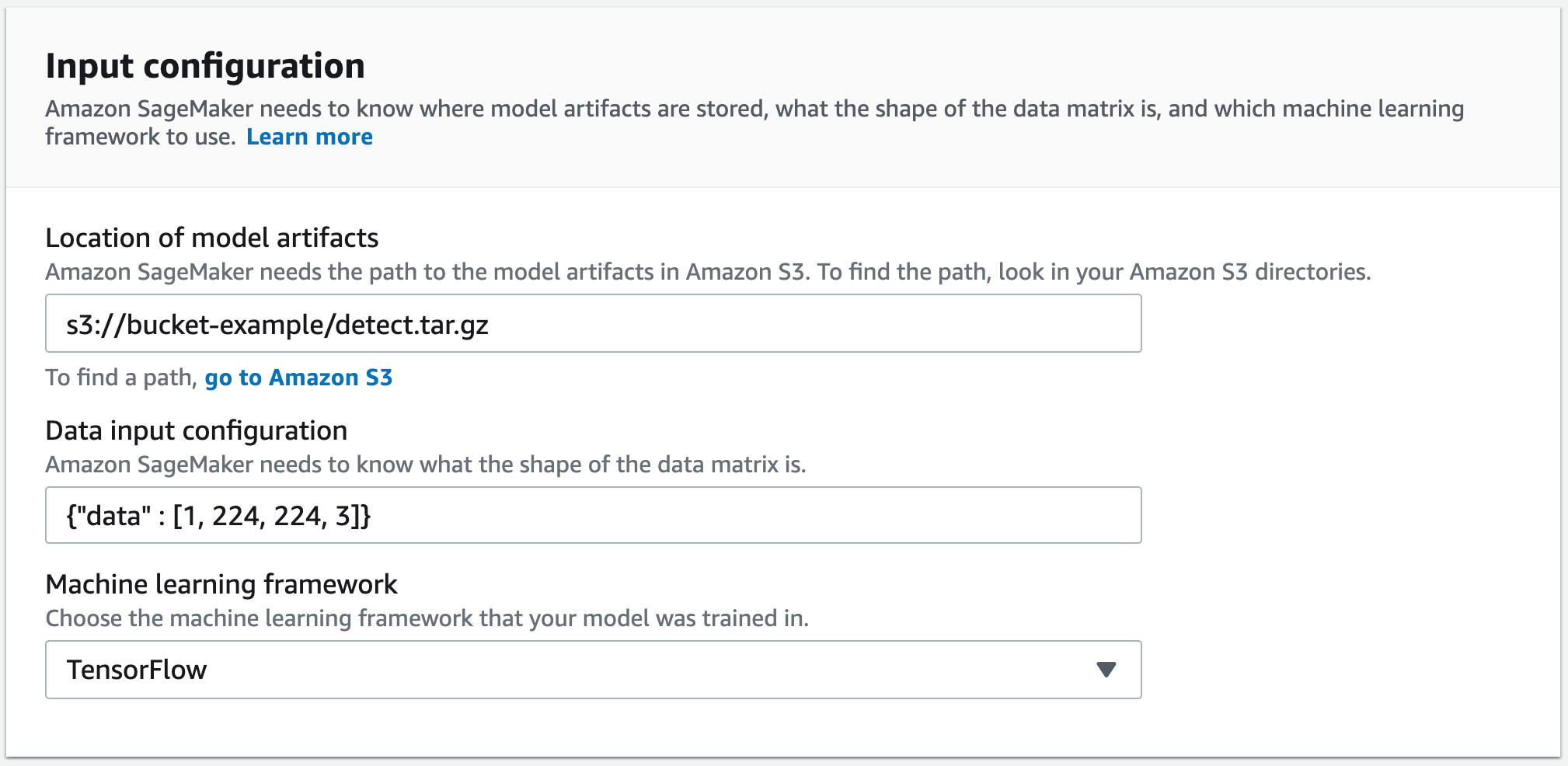 Input configuration page.