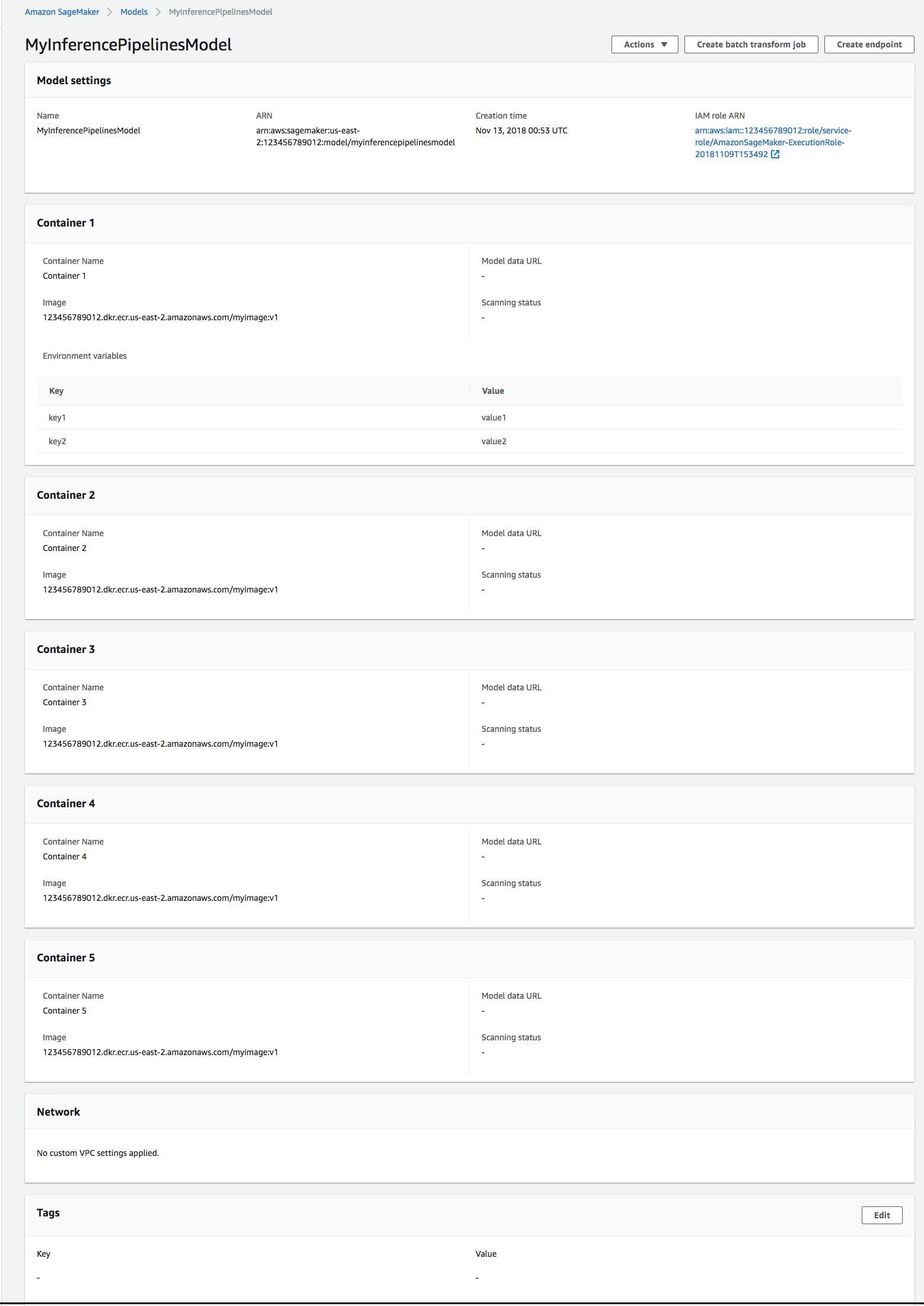 The summary of container settings for the pipeline model.