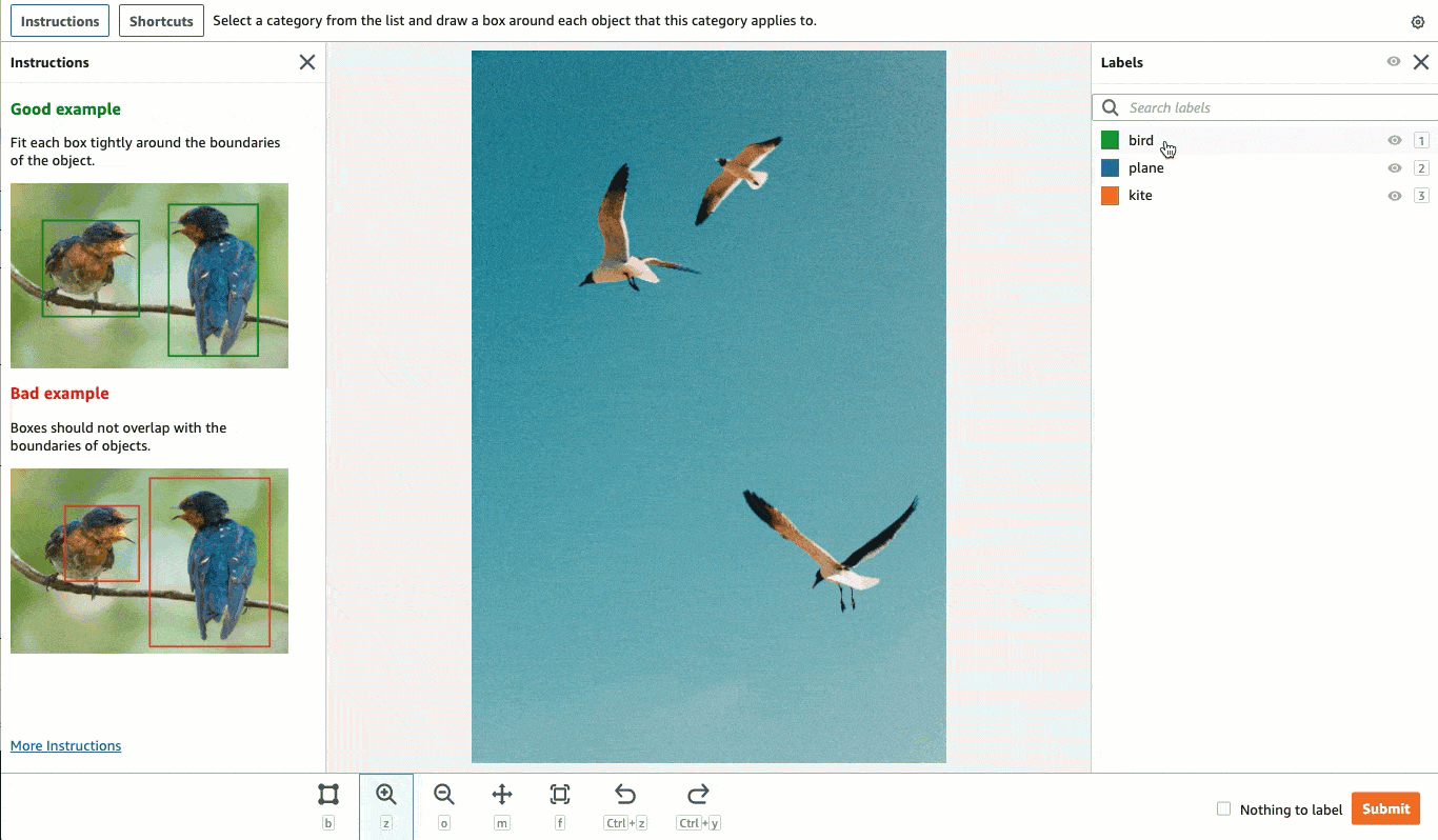Gif showing how to draw a box around an object for a category.