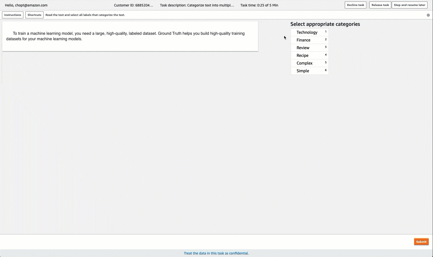Gif showing how to create a multi-label text classification labeling job in the Amazon SageMaker AI console.