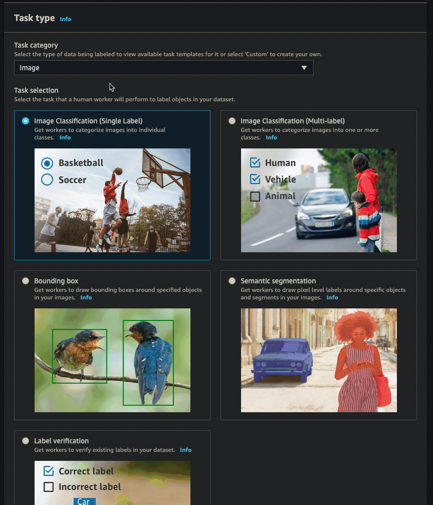 Gif showing how to create a video frame object tracking job in the SageMaker AI console.
