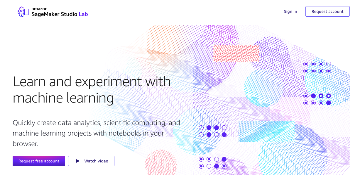 The Amazon SageMaker Studio Lab landing page layout.