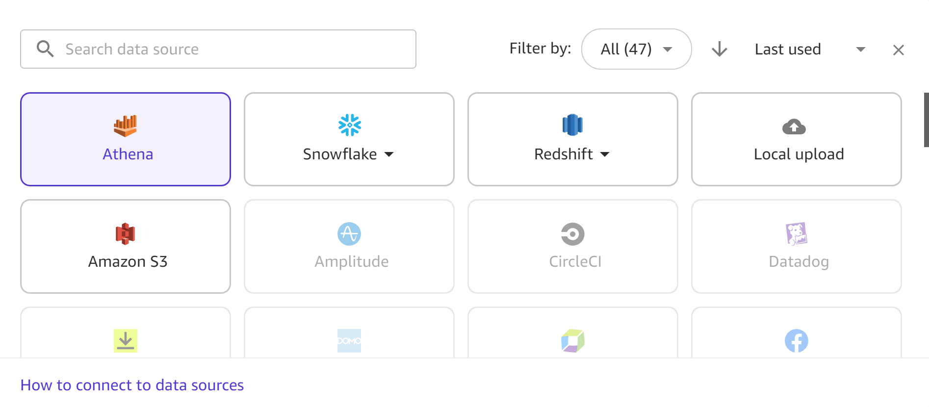 The Data Source dropdown menu on the Import data page in Canvas.