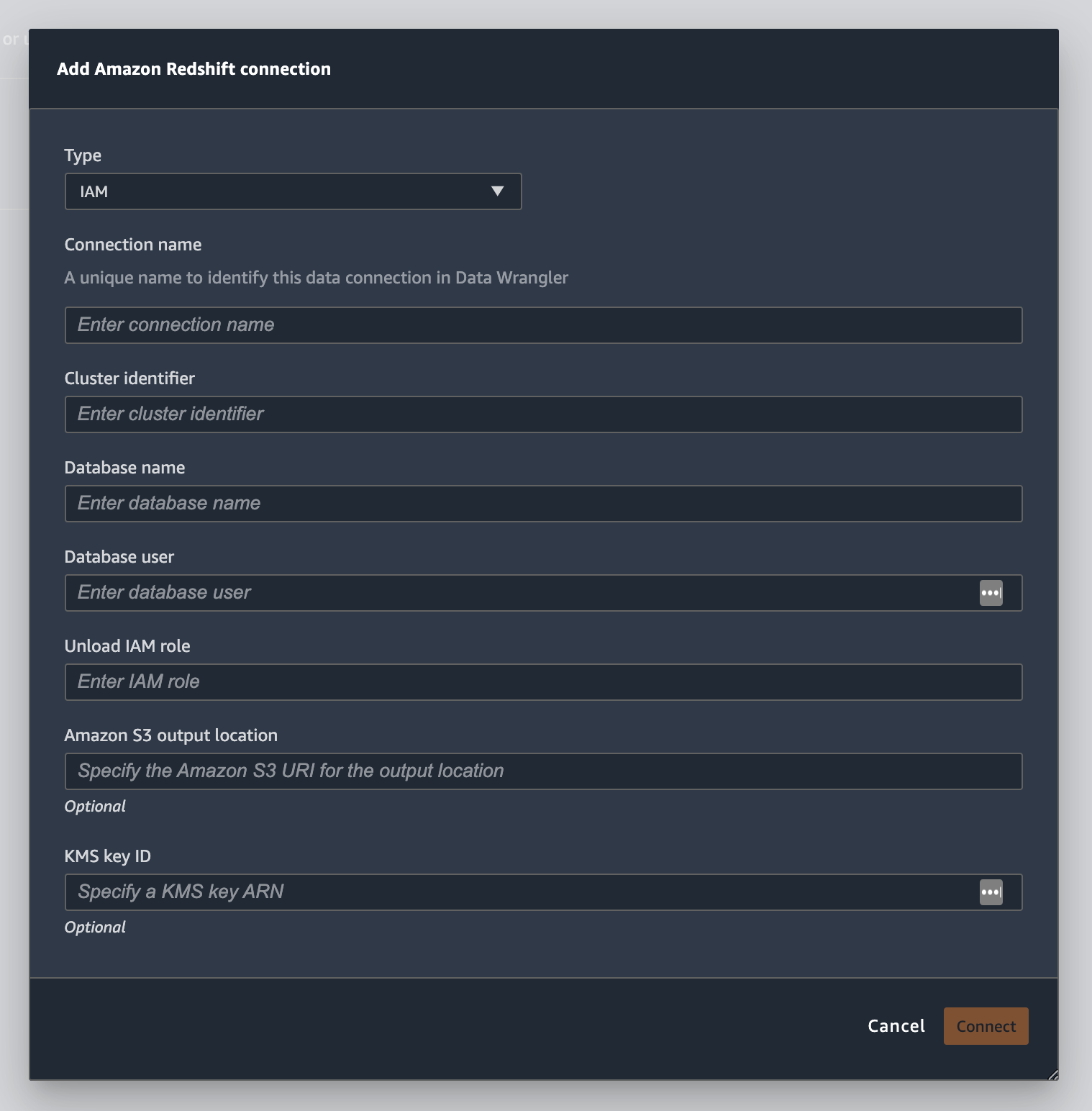 The Add Amazon Redshift connection panel.