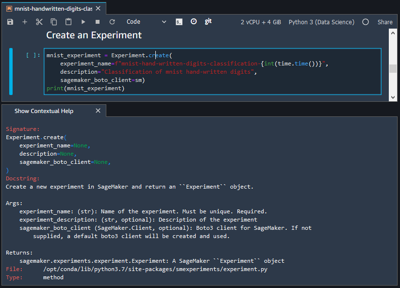 SageMaker Studio Classic contextual help.