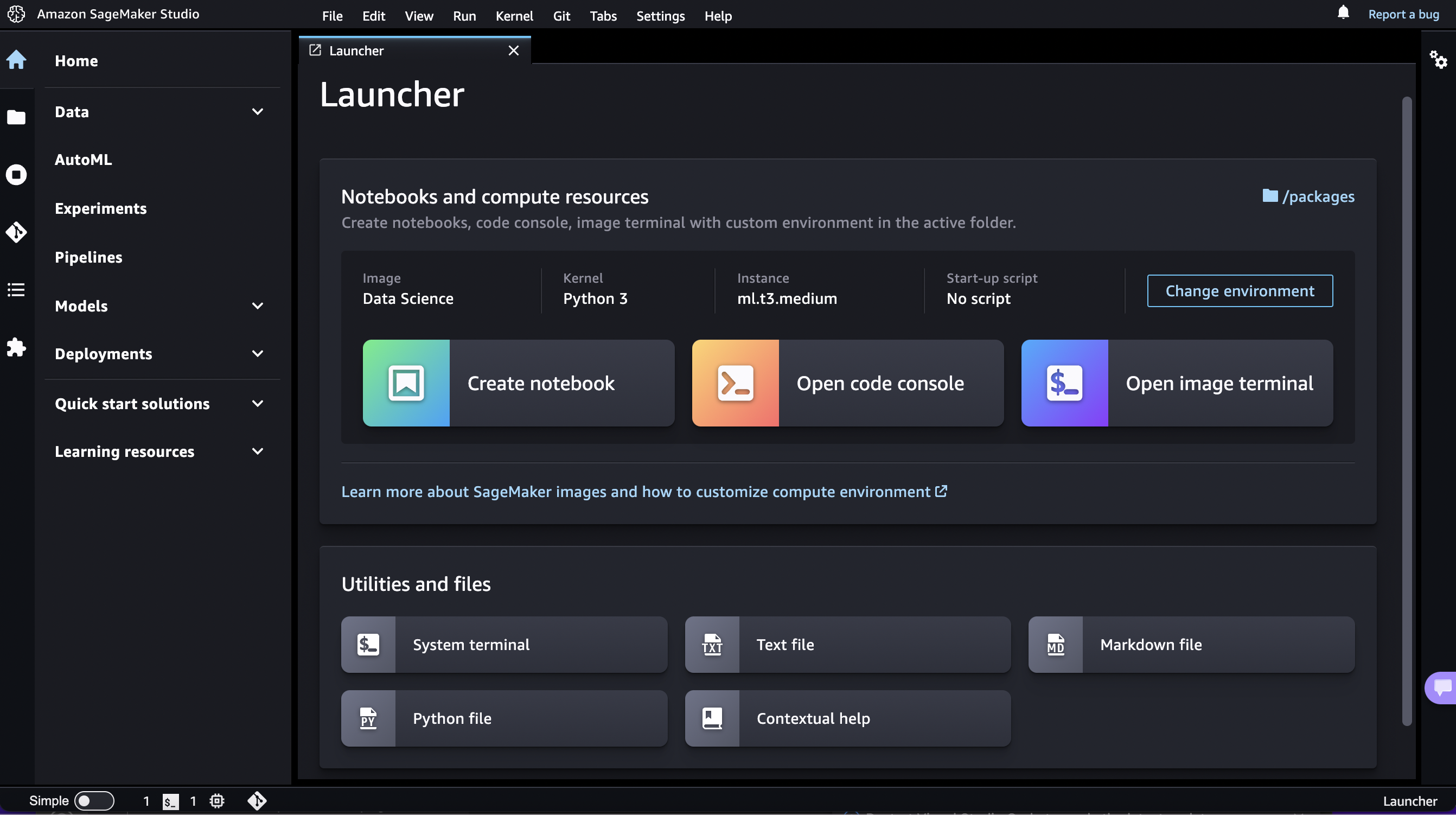 SageMaker Studio Classic launcher.