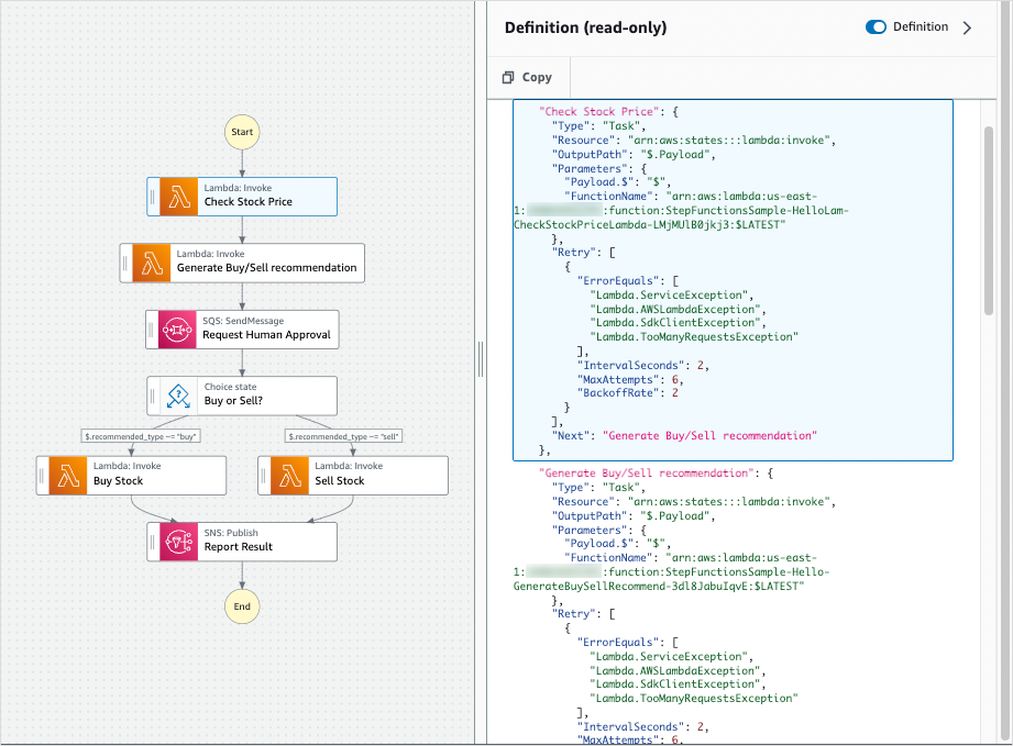 Illustrative screenshot of Workflow Studio inspector panel showing code definition