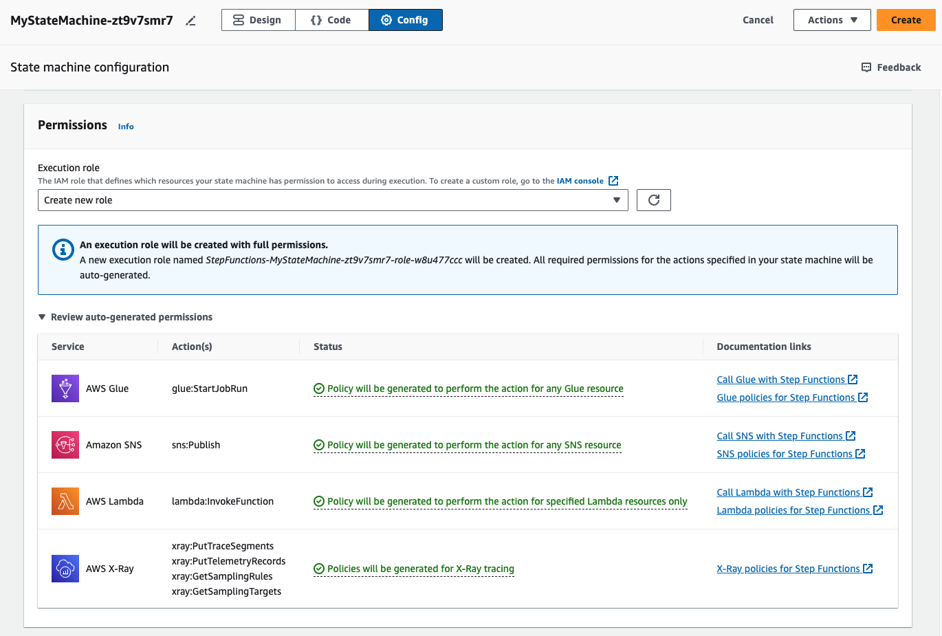 Illustrative screenshot of the Config tab with preview of auto-generated permissions.