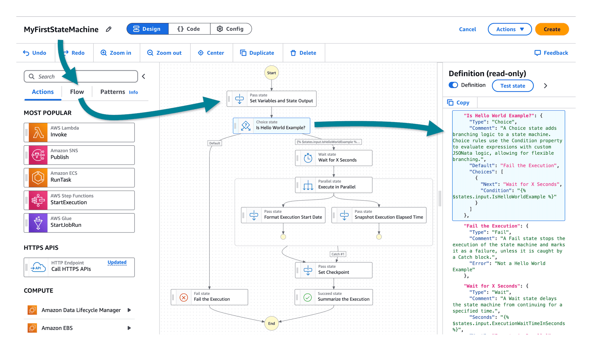 Illustrative image of the getting started Hello World workflow