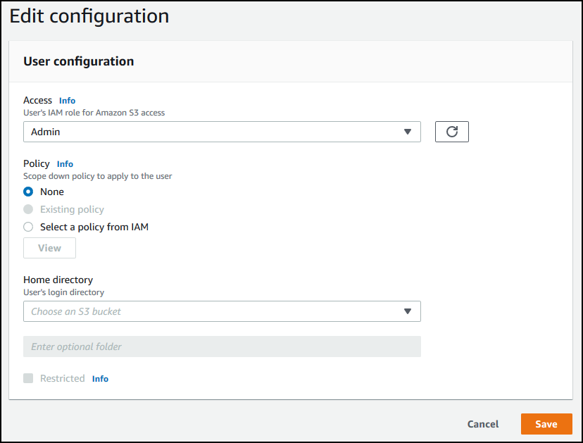 Image showing the screen for editing a user's configuration