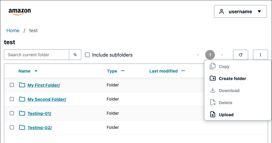 Screen showing an example folder for a web app end user.