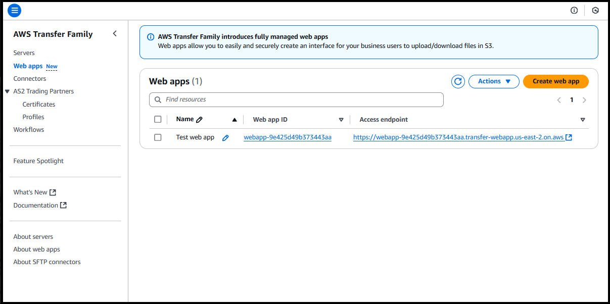 Screen that shows the Web apps dashboard as well as the menu item for selecting it from the left navigation panel.