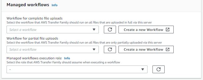 The Managed workflows pane, showing all parameters cleared.
