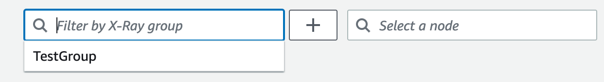 Filter by X-Ray group field showing TestGroup, with add button and Select a node field.